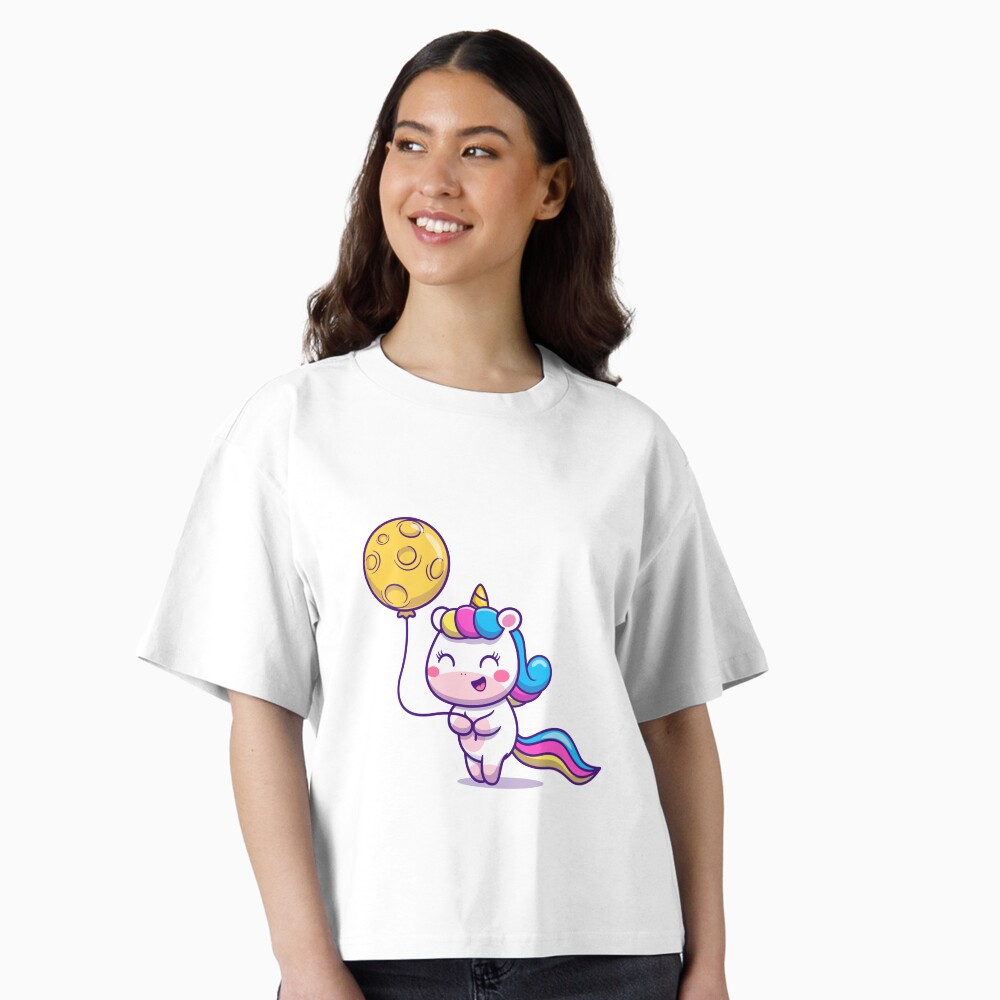 Unicorn Holding a Balloon Boxy T-Shirt - unicorn fantasy design by HackerLooks