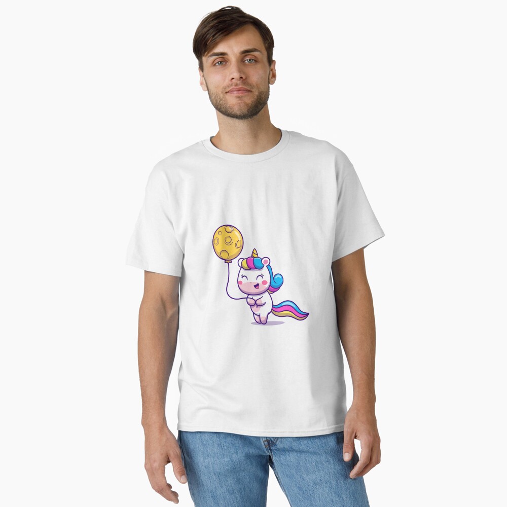 Unicorn Holding a Balloon Classic T-Shirt - unicorn fantasy design by HackerLooks