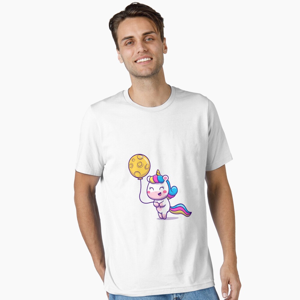 Unicorn Holding a Balloon Essential T-Shirt - unicorn fantasy design by HackerLooks