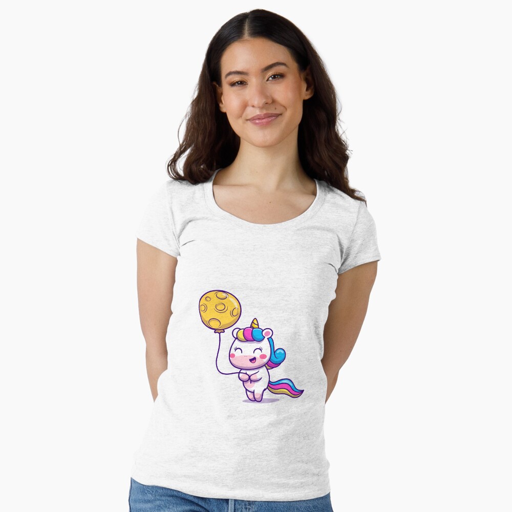 Unicorn Holding a Balloon Fitted Scoop T-Shirt - unicorn fantasy design by HackerLooks