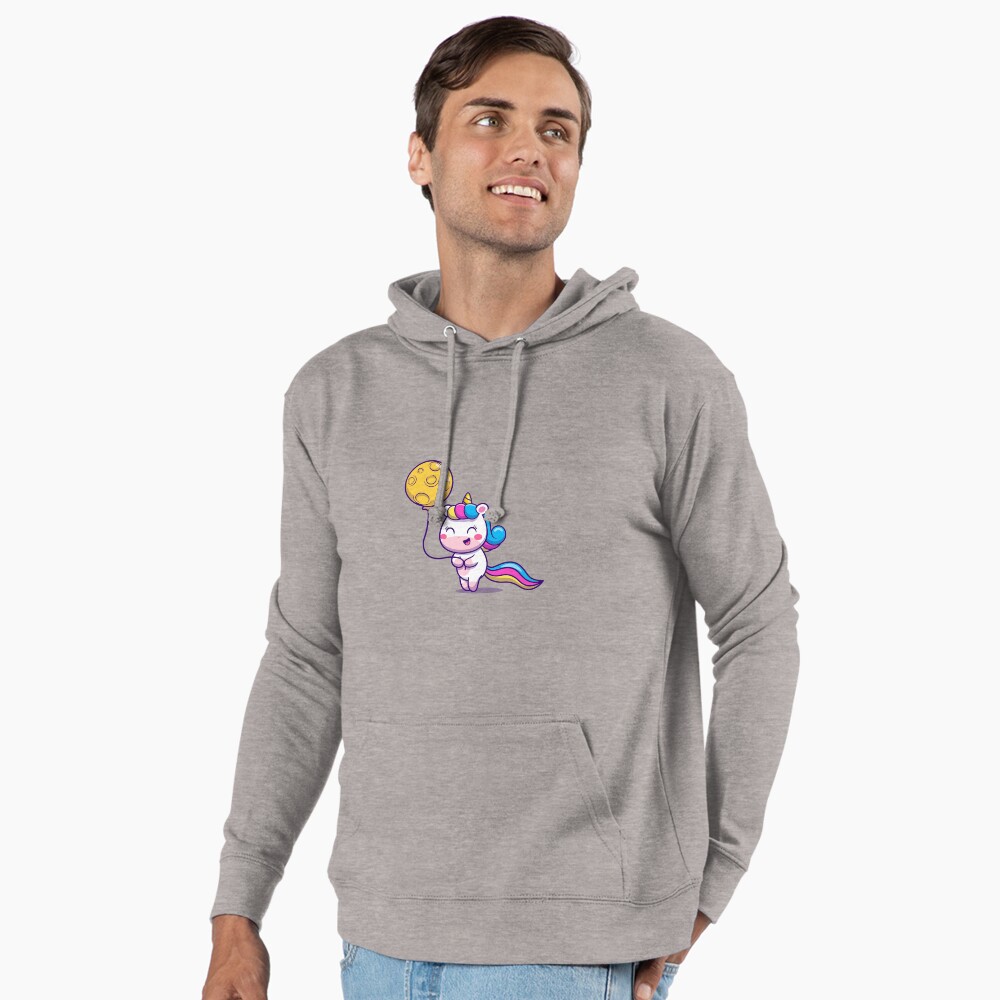 Unicorn Holding a Balloon Lightweight Hoodie - unicorn fantasy design by HackerLooks