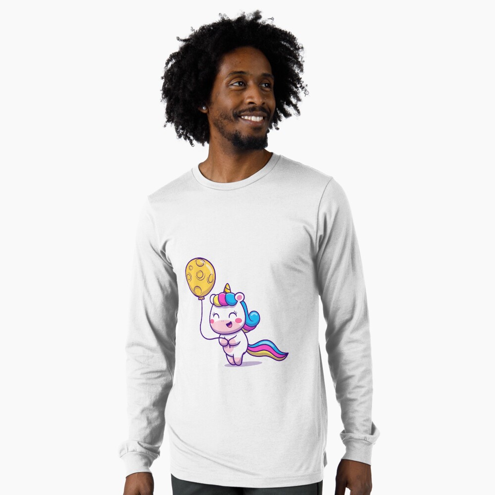 Unicorn Holding a Balloon Long Sleeve T-Shirt - unicorn fantasy design by HackerLooks