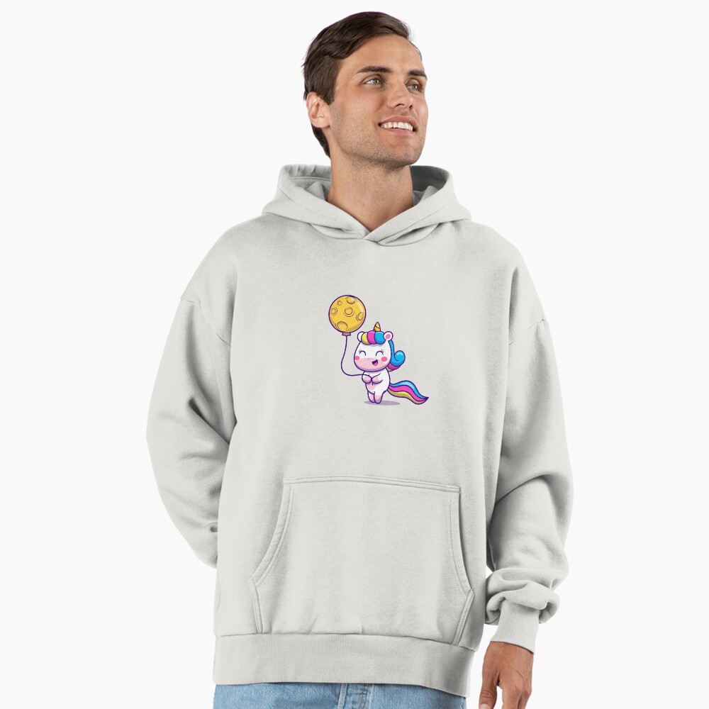 Unicorn Holding a Balloon Premium Oversized Hoodie - unicorn fantasy design by HackerLooks