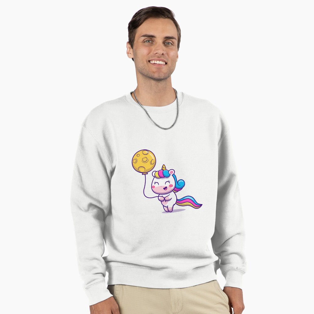 Unicorn Holding a Balloon Pullover Sweatshirt - unicorn fantasy design by HackerLooks