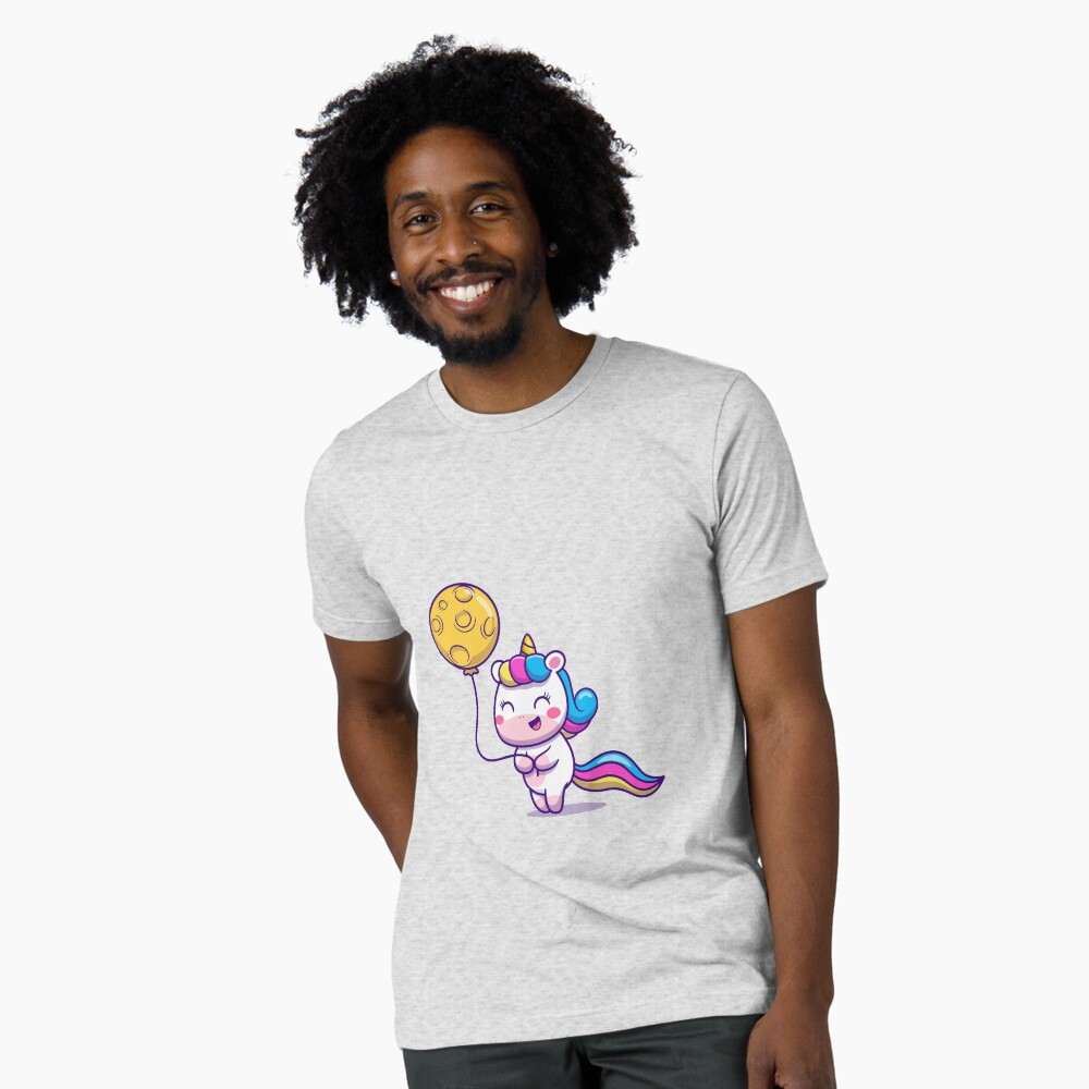 Unicorn Holding a Balloon Tri-blend T-Shirt - unicorn fantasy design by HackerLooks