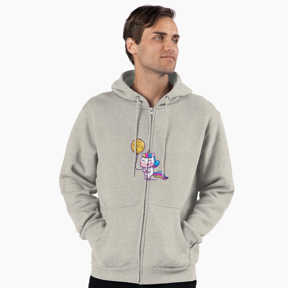 Unicorn Holding a Balloon Zipped Hoodie - unicorn fantasy design by HackerLooks