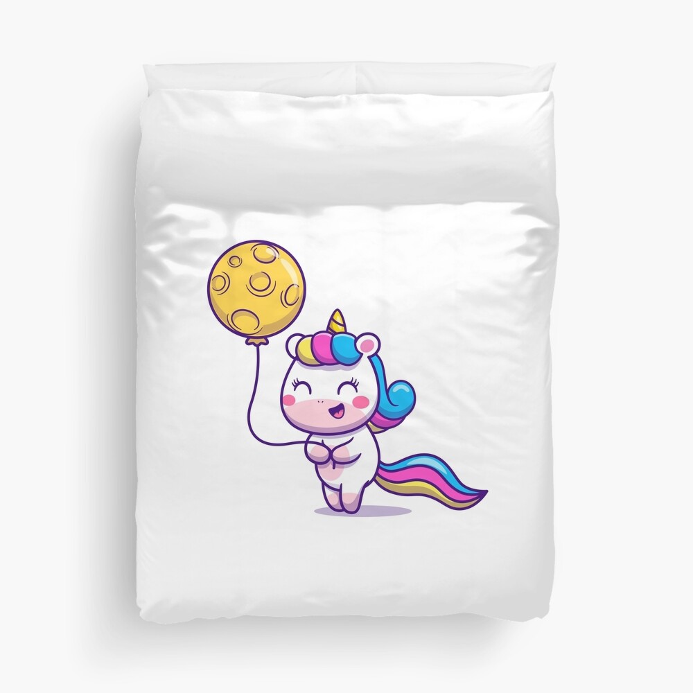 Unicorn Holding a Balloon Duvet Cover - unicorn fantasy design by HackerLooks