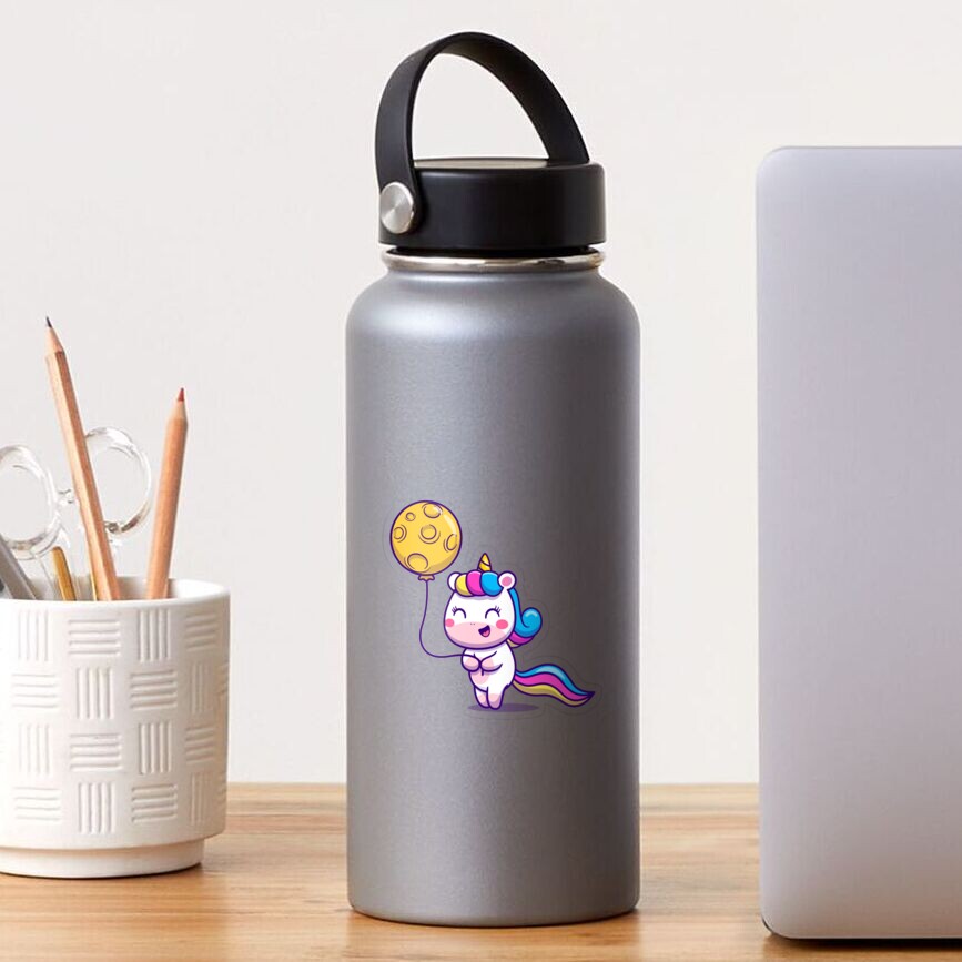 Unicorn Holding a Balloon Transparent Sticker - unicorn fantasy design by HackerLooks