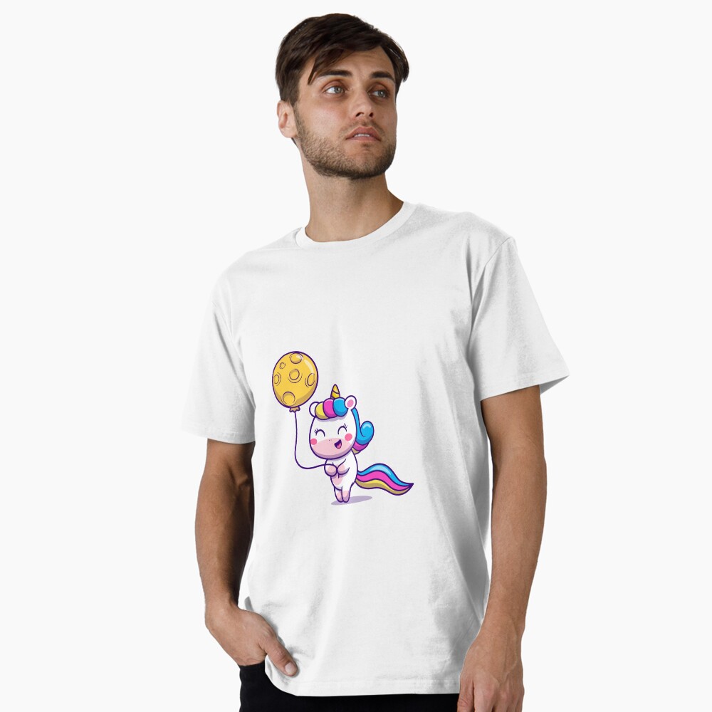 Unicorn Holding a Balloon Premium T-Shirt - unicorn fantasy design by HackerLooks