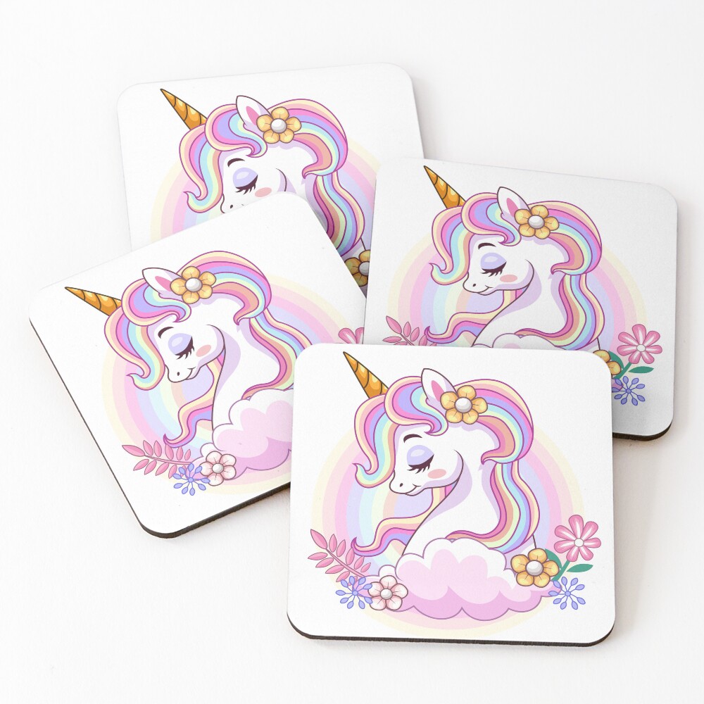 Unicorn and Roses Coasters (Set of 4) - unicorn fantasy design by HackerLooks