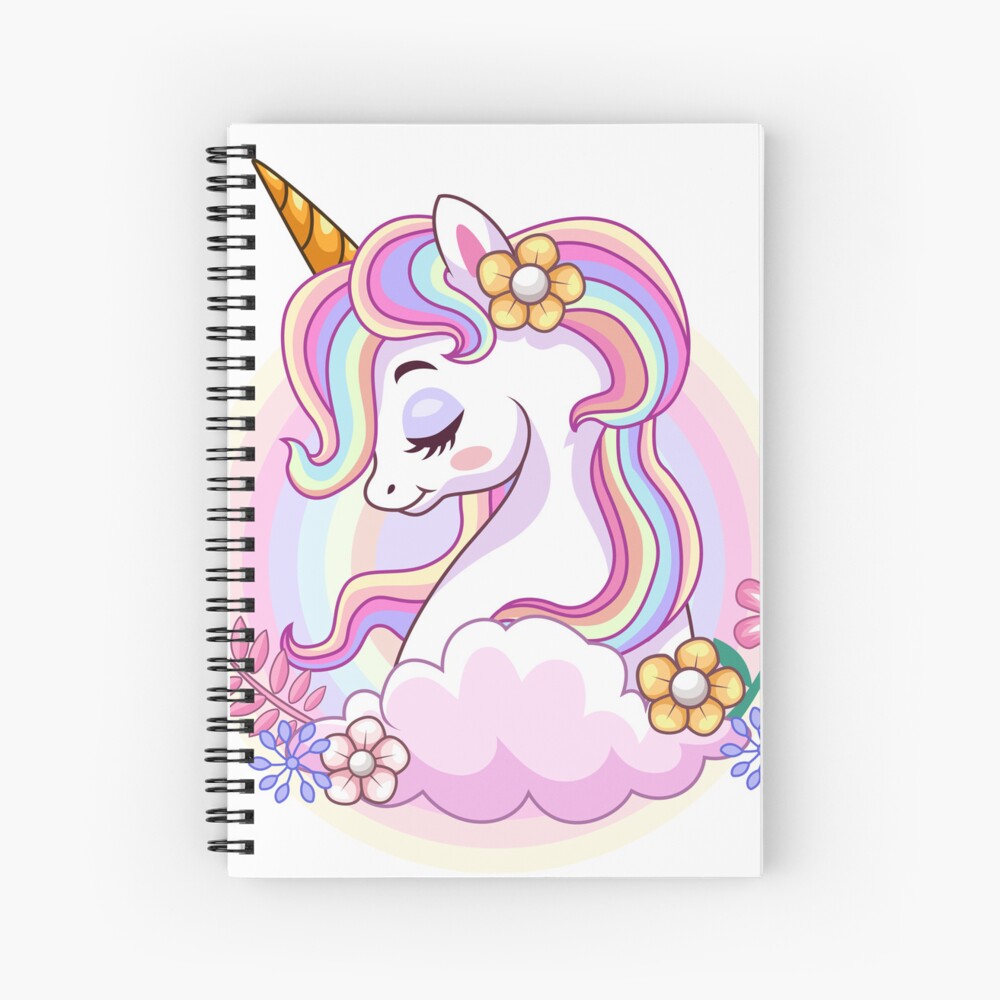 Unicorn and Roses Spiral Notebook - unicorn fantasy design by HackerLooks