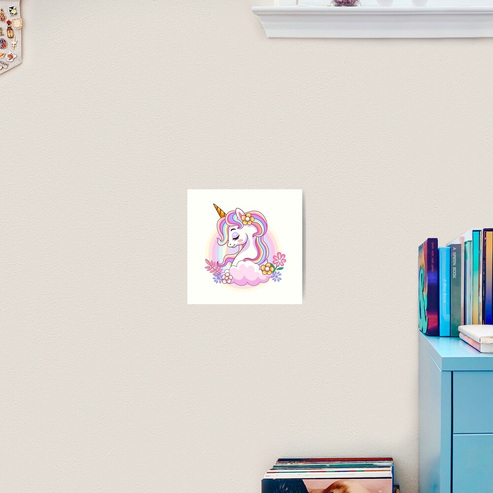 Unicorn and Roses Art Print - unicorn fantasy design by HackerLooks