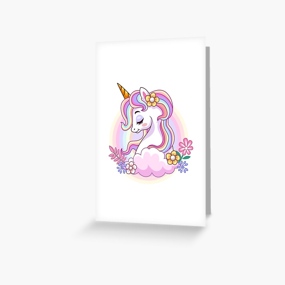 Unicorn and Roses Greeting Card - unicorn fantasy design by HackerLooks