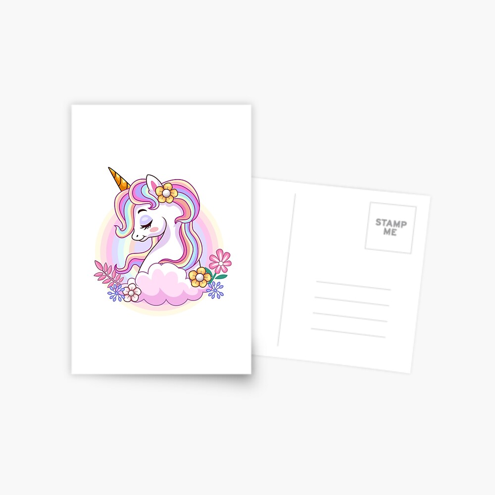Unicorn and Roses Postcard - unicorn fantasy design by HackerLooks