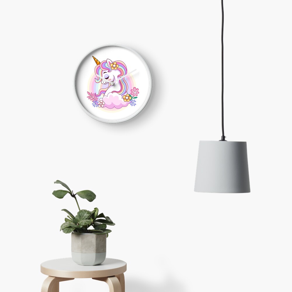 Unicorn and Roses Clock - unicorn fantasy design by HackerLooks
