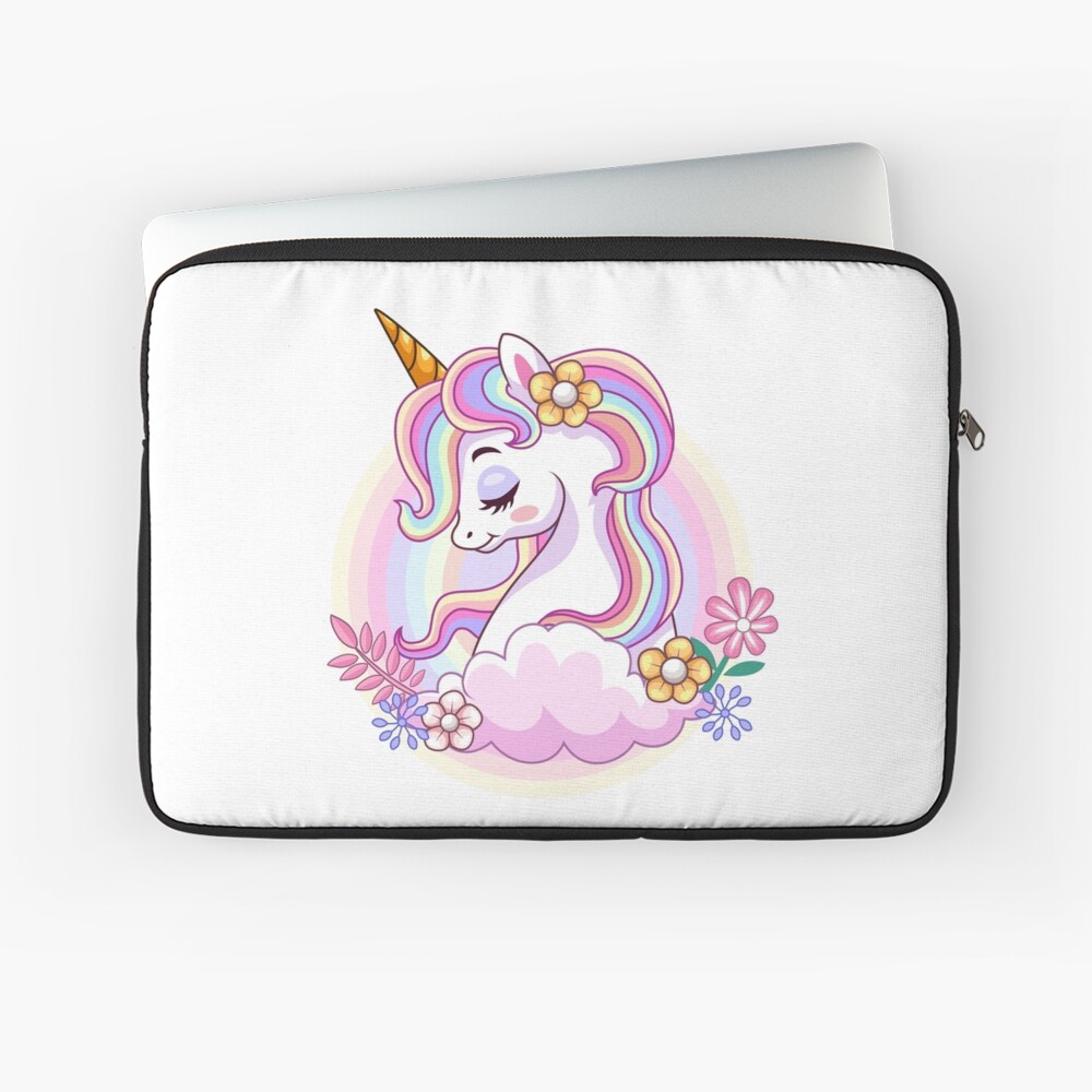 Unicorn and Roses Laptop Sleeve - unicorn fantasy design by HackerLooks