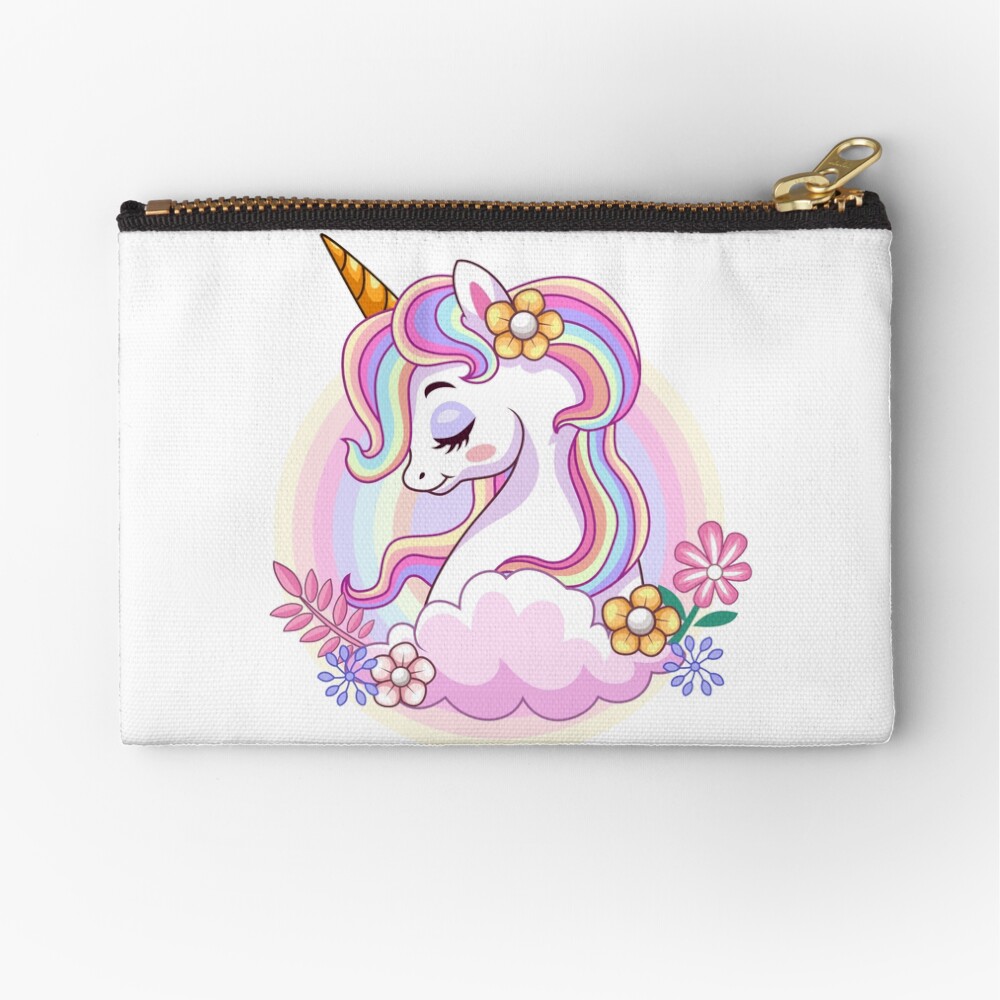 Unicorn and Roses Zipper Pouch - unicorn fantasy design by HackerLooks
