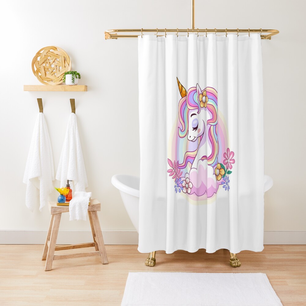 Unicorn and Roses Shower Curtain - unicorn fantasy design by HackerLooks