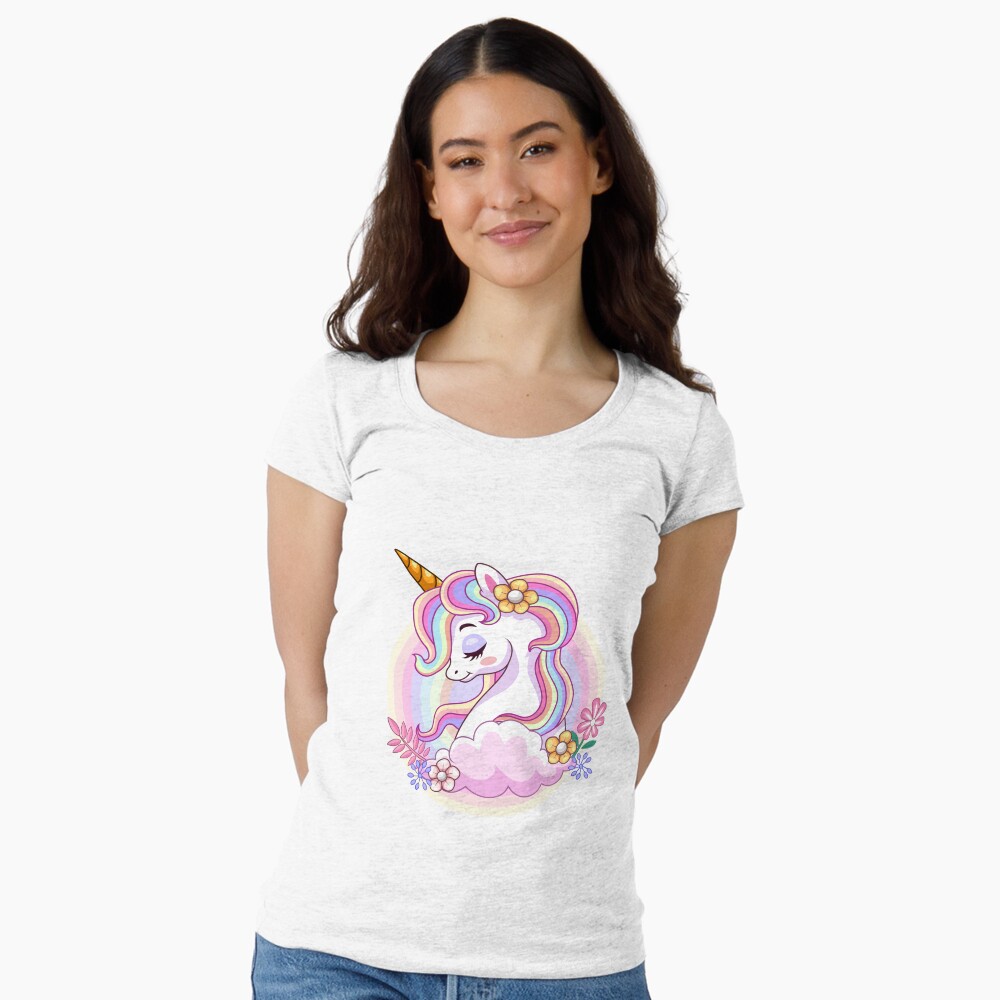 Unicorn and Roses Fitted Scoop T-Shirt - unicorn fantasy design by HackerLooks