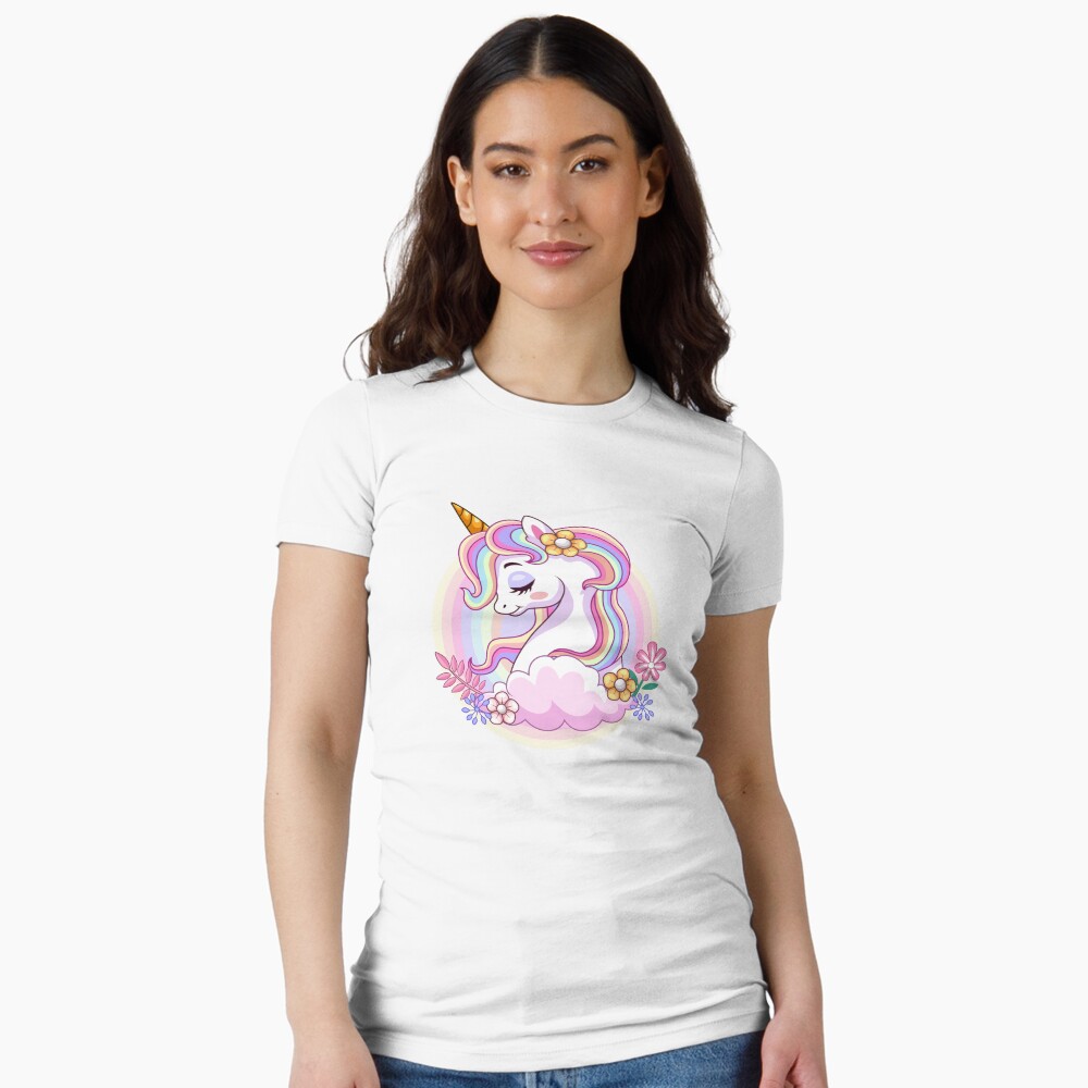 Unicorn and Roses Fitted T-Shirt - unicorn fantasy design by HackerLooks