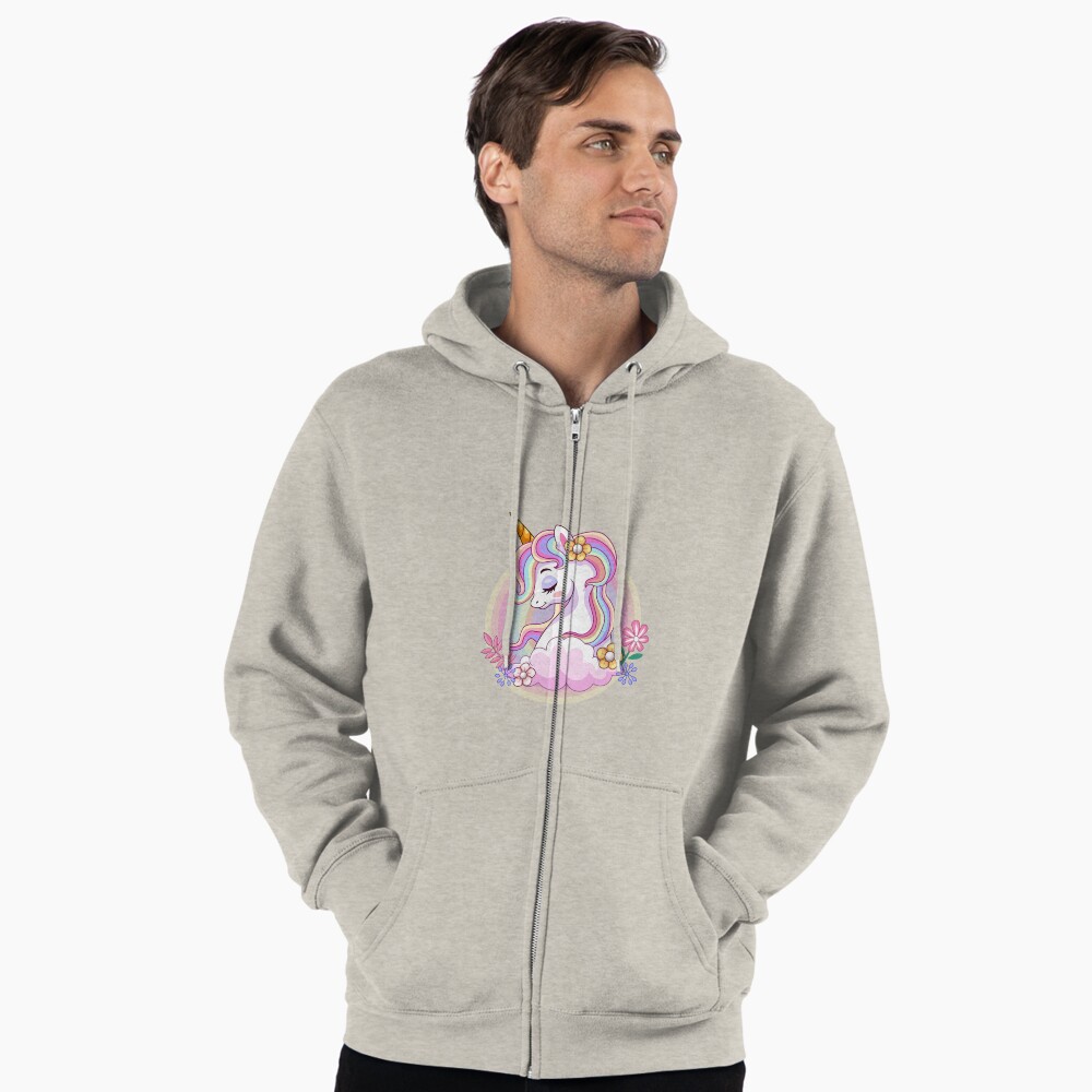 Unicorn and Roses Zipped Hoodie - unicorn fantasy design by HackerLooks