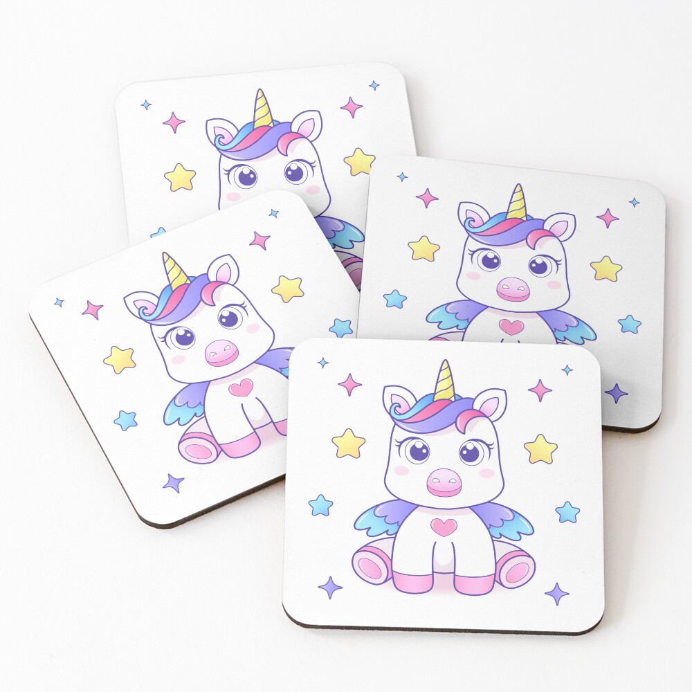 Super Cute Unicorn Coasters (Set of 4) - unicorn fantasy design by HackerLooks