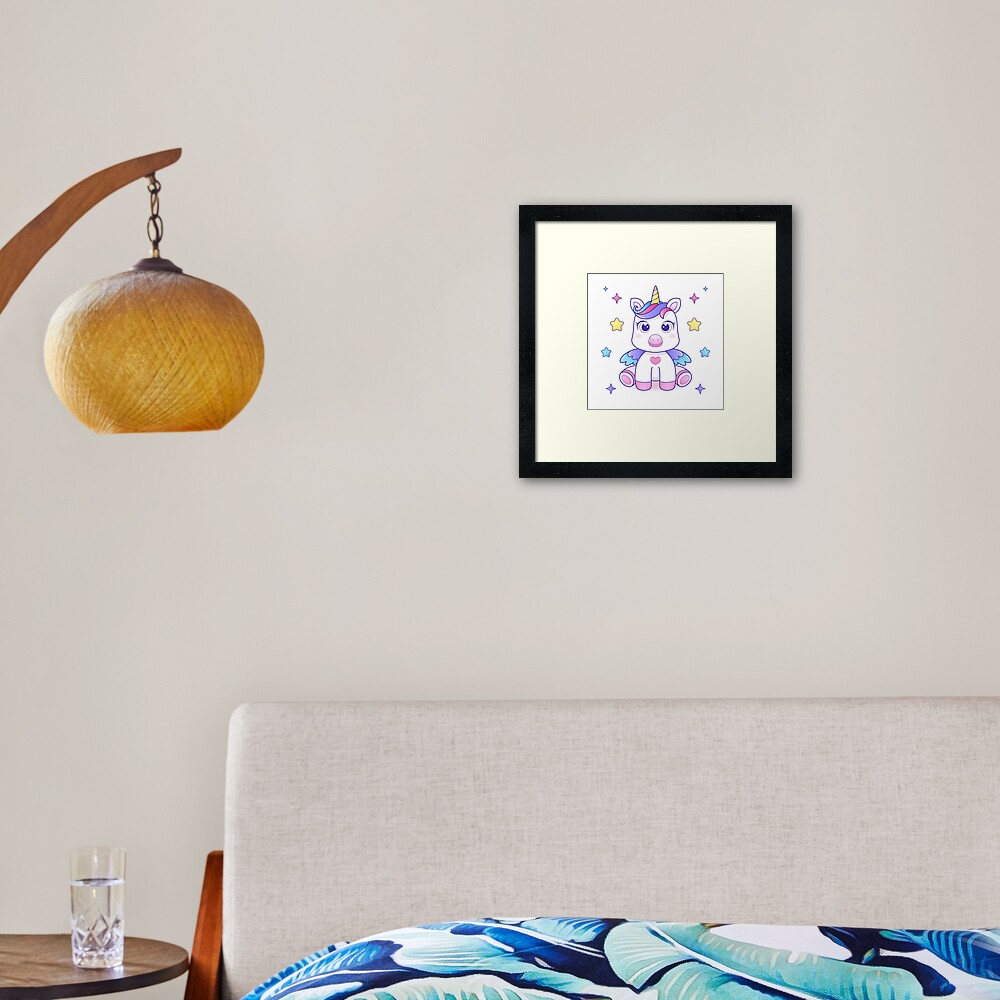 Super Cute Unicorn Framed Art Print - unicorn fantasy design by HackerLooks