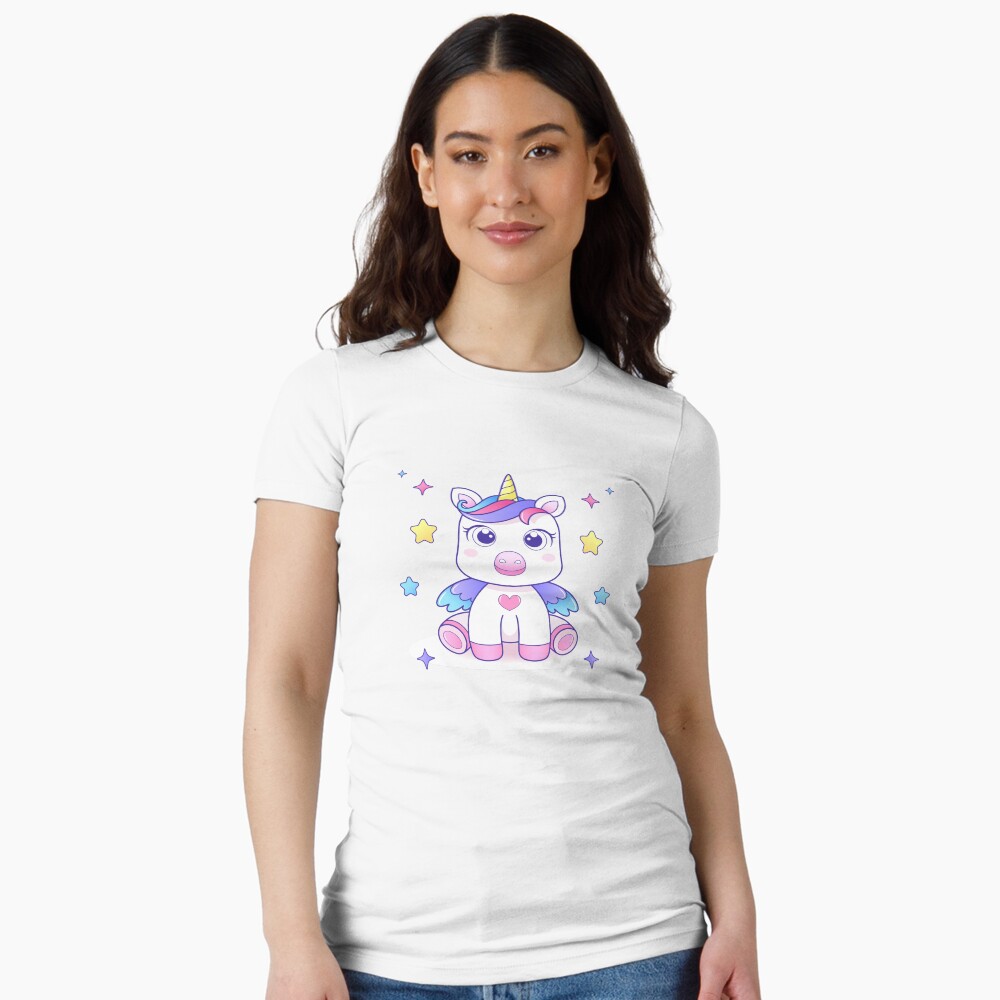 Super Cute Unicorn Fitted T-Shirt - unicorn fantasy design by HackerLooks