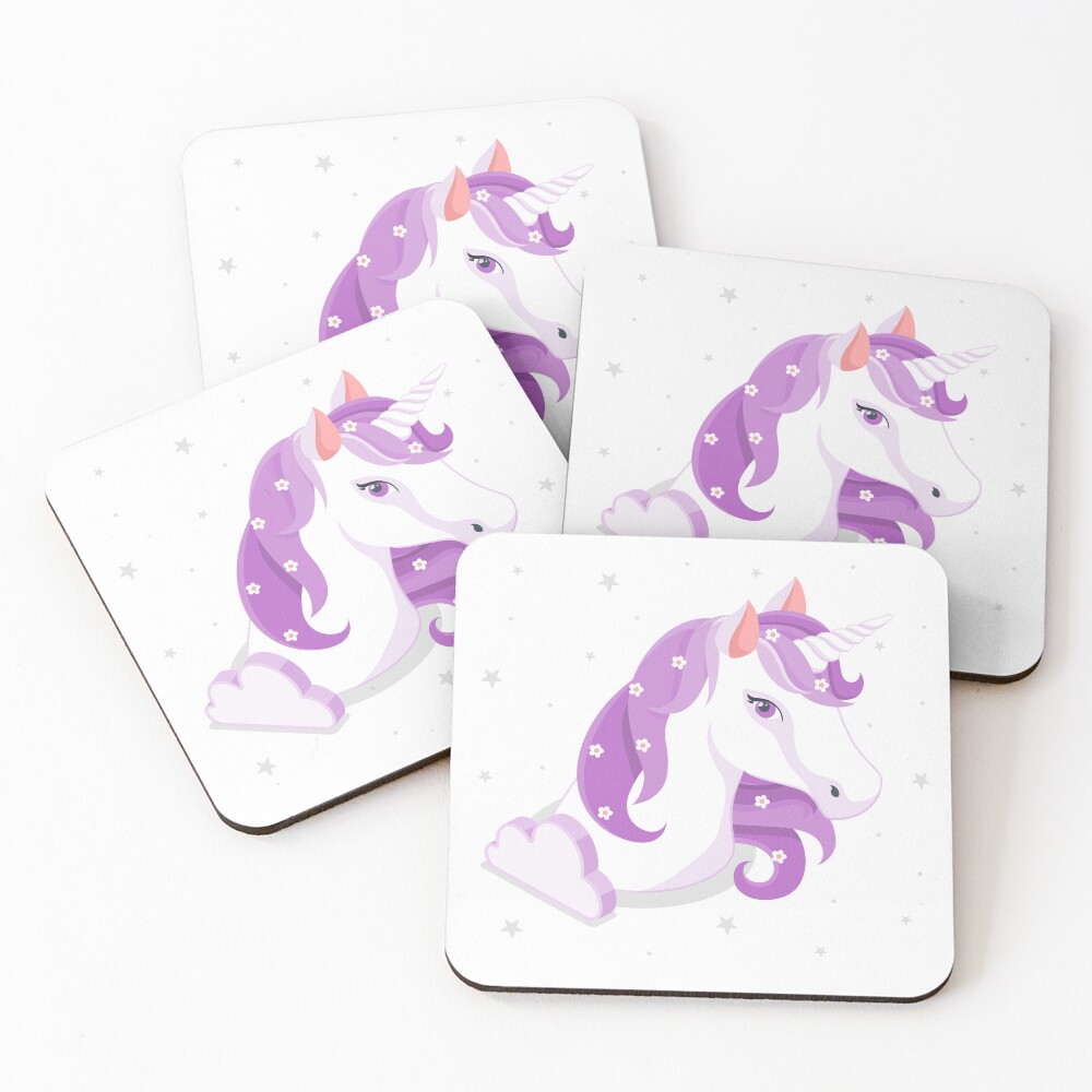 Unicorn and Stars Coasters (Set of 4) - unicorn fantasy design by HackerLooks