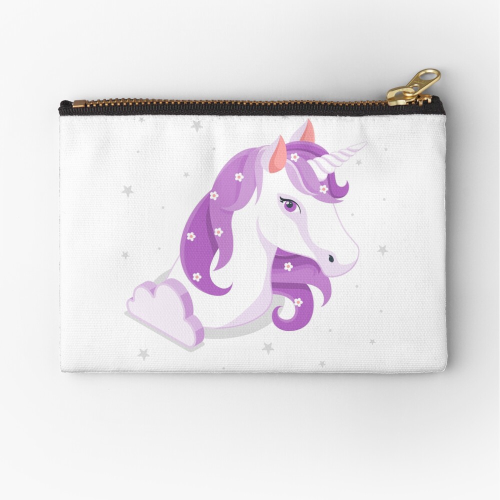 Unicorn and Stars Zipper Pouch - unicorn fantasy design by HackerLooks