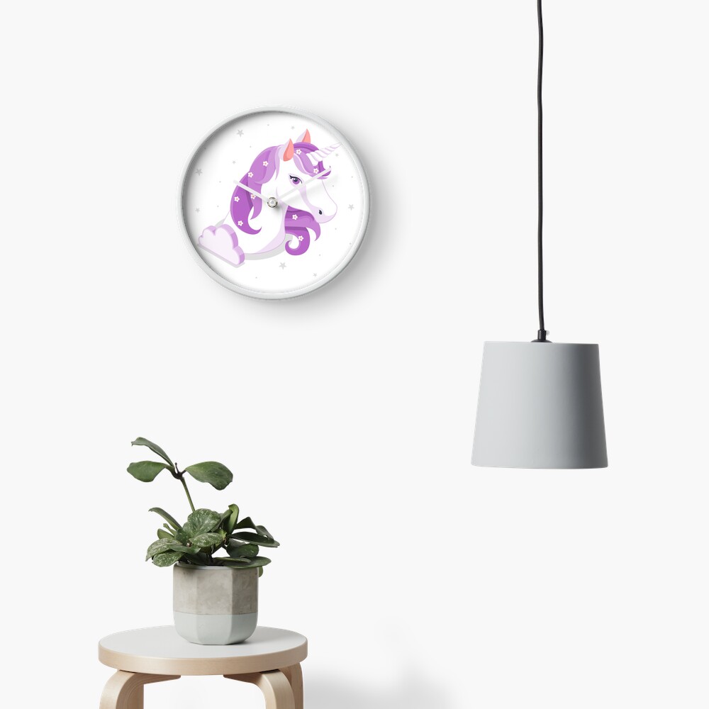 Unicorn and Stars Clock - unicorn fantasy design by HackerLooks