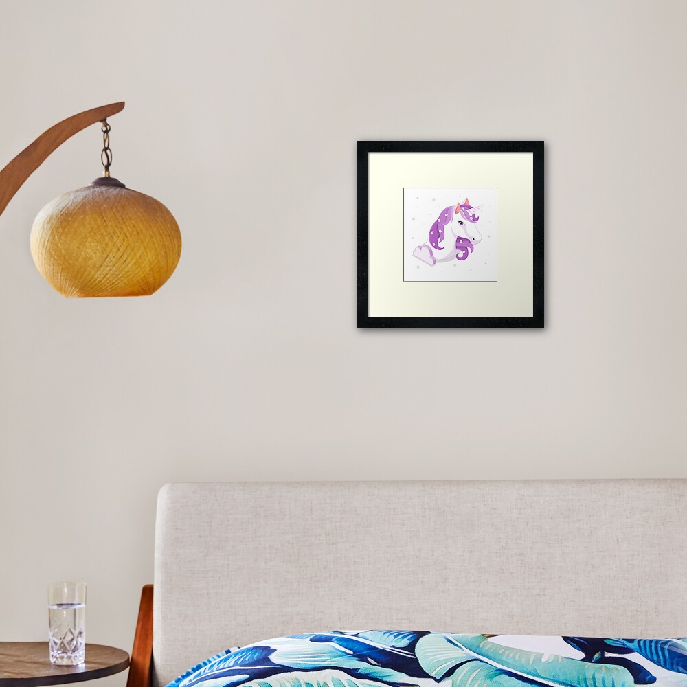 Unicorn and Stars Framed Art Print - unicorn fantasy design by HackerLooks