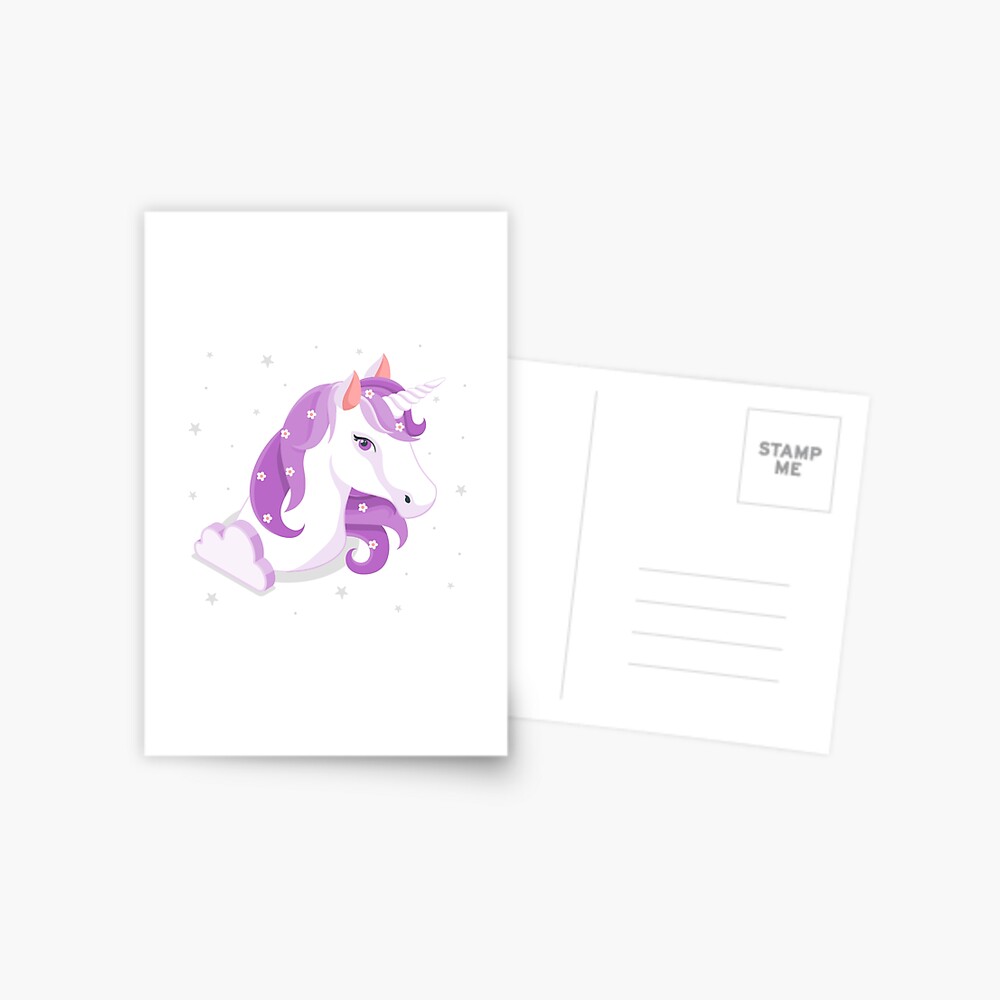 Unicorn and Stars Postcard - unicorn fantasy design by HackerLooks