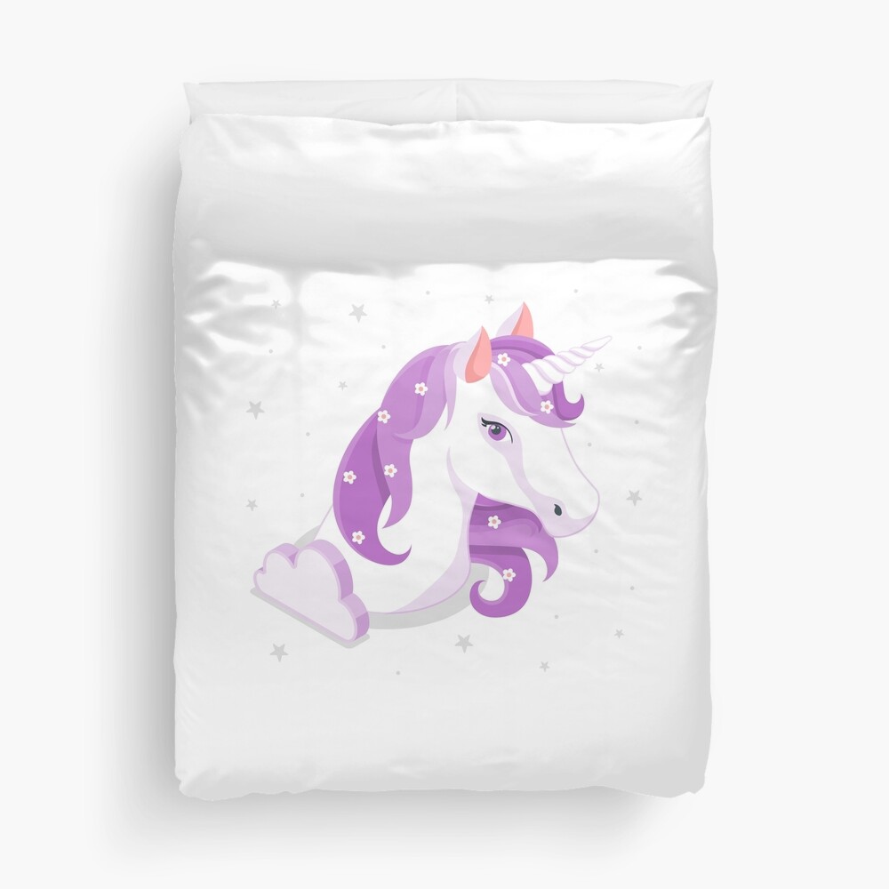 Unicorn and Stars Duvet Cover - unicorn fantasy design by HackerLooks