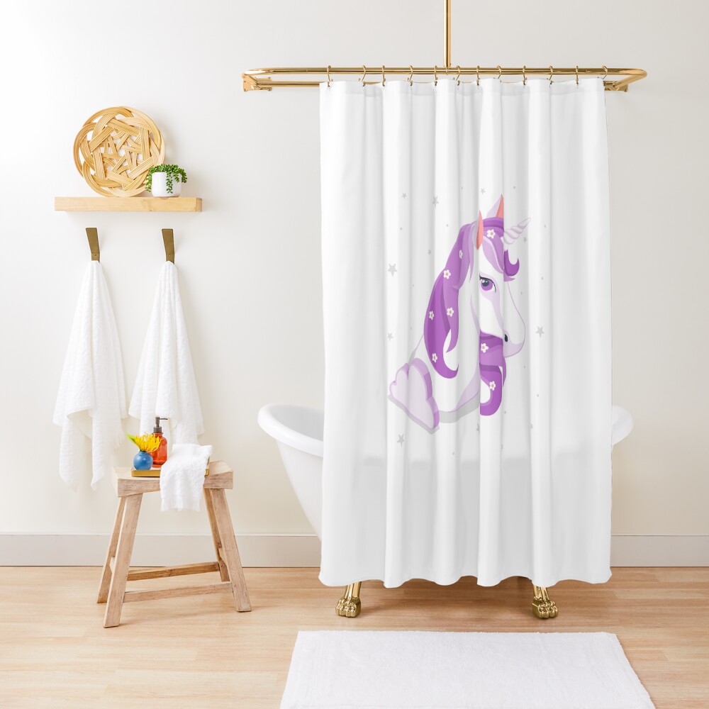 Unicorn and Stars Shower Curtain - unicorn fantasy design by HackerLooks