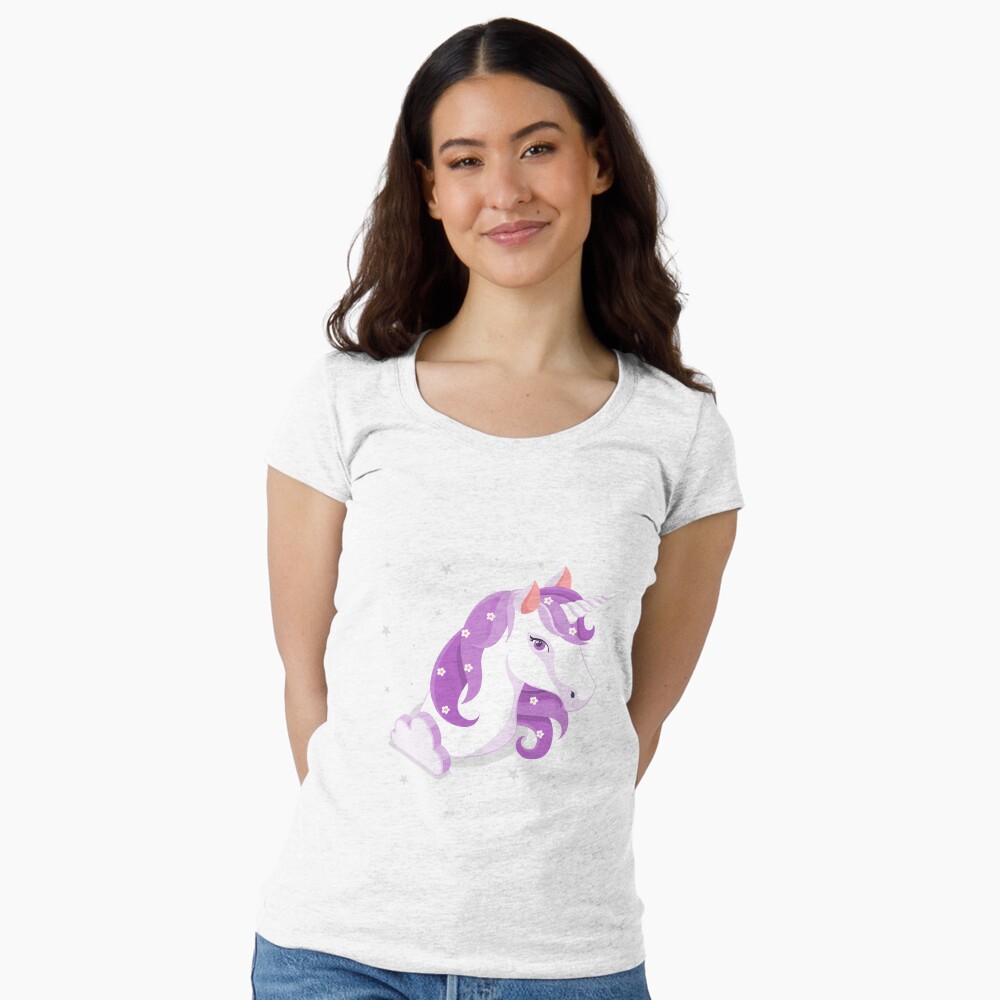 Unicorn and Stars Fitted Scoop T-Shirt - unicorn fantasy design by HackerLooks