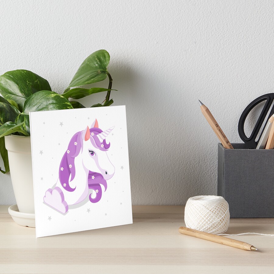 Unicorn and Stars Art Board Print - unicorn fantasy design by HackerLooks