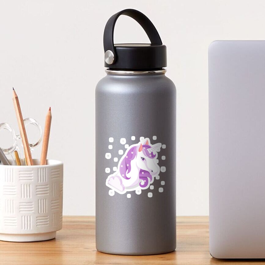 Unicorn and Stars Glossy Sticker - unicorn fantasy design by HackerLooks