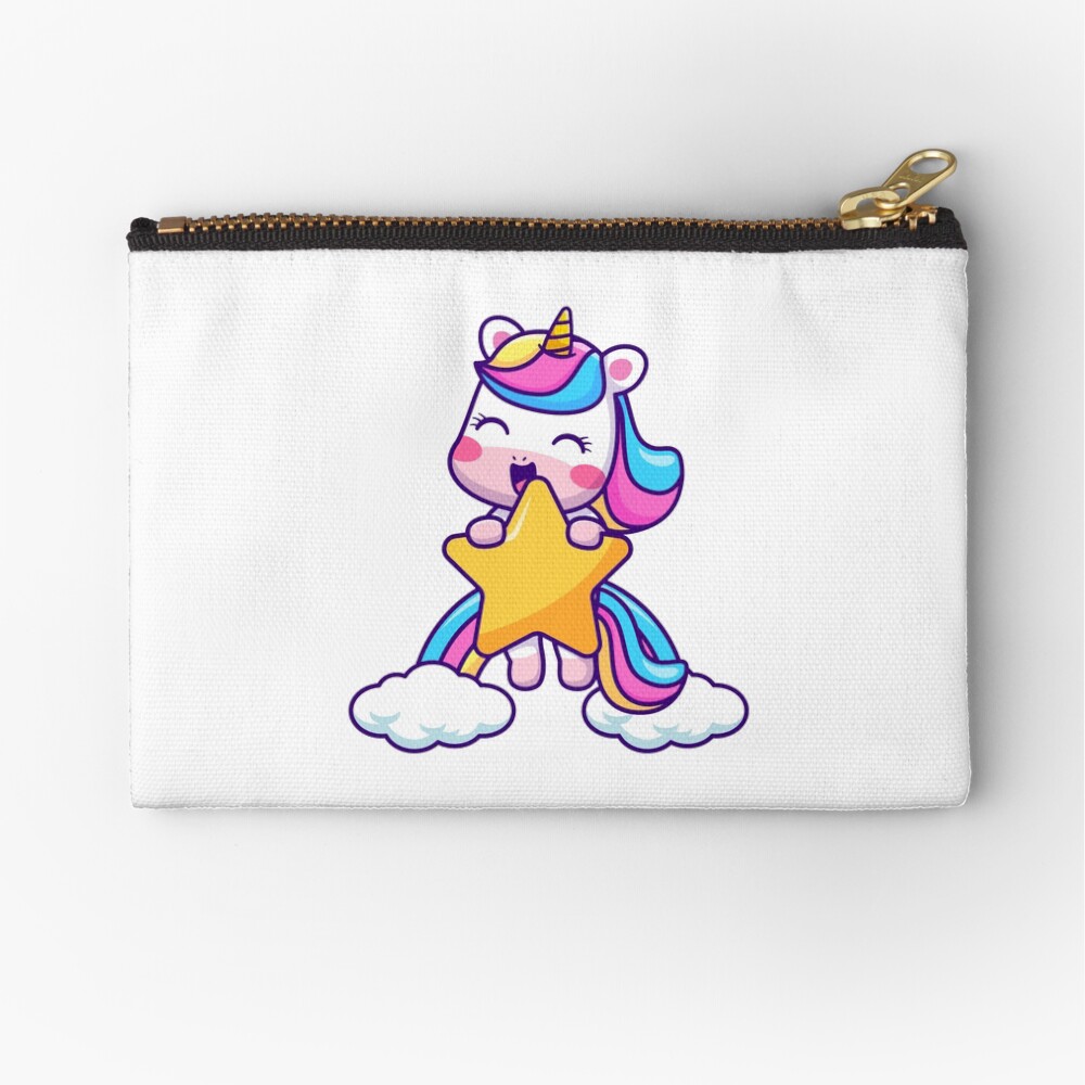 Unicorn Holding a Star Zipper Pouch - unicorn fantasy design by HackerLooks