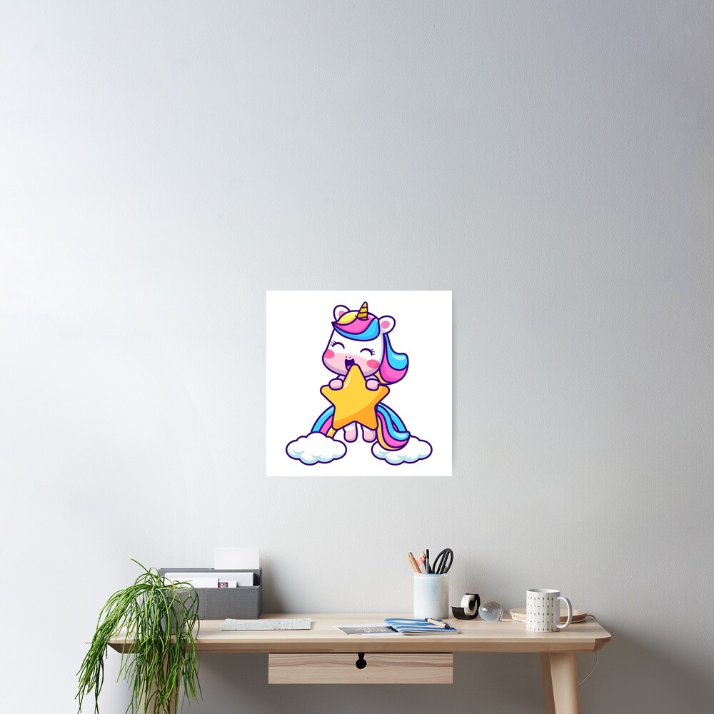 Unicorn Holding a Star Wall Art design by HackerLooks