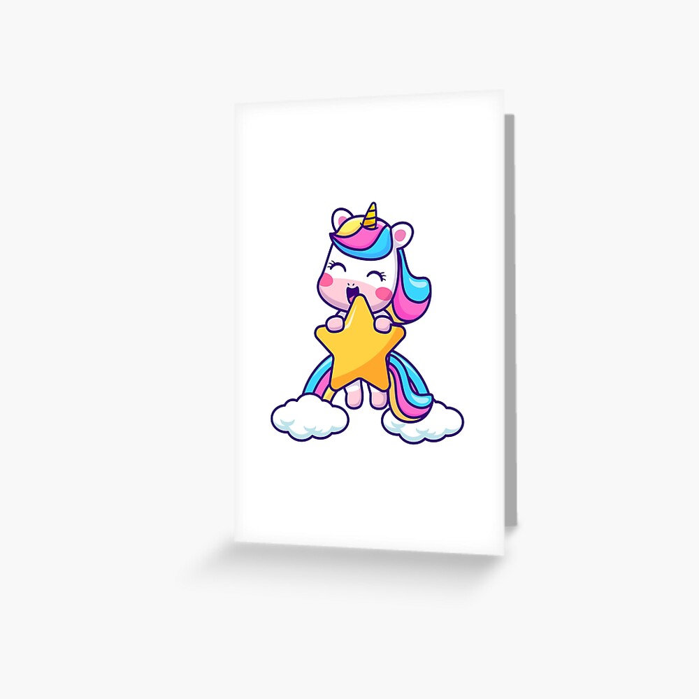 Unicorn Holding a Star Greeting Card - unicorn fantasy design by HackerLooks