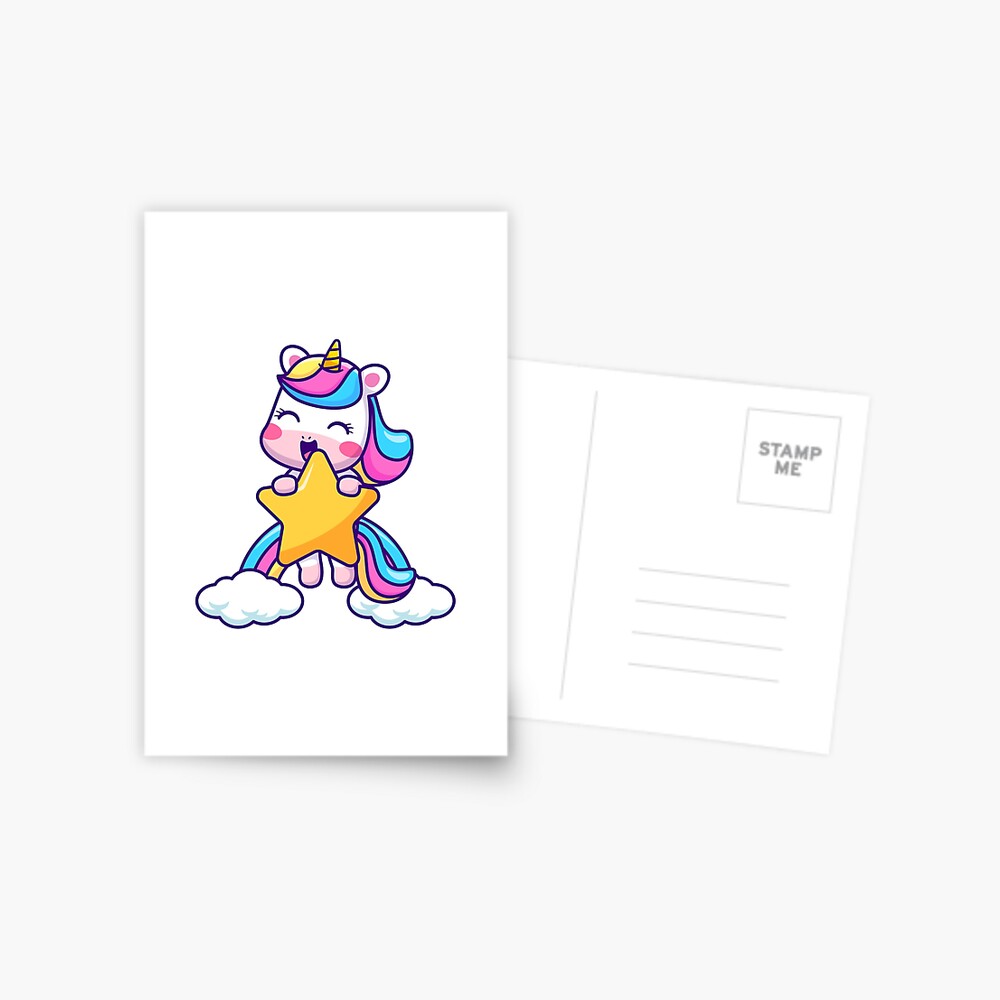 Unicorn Holding a Star Postcard - unicorn fantasy design by HackerLooks