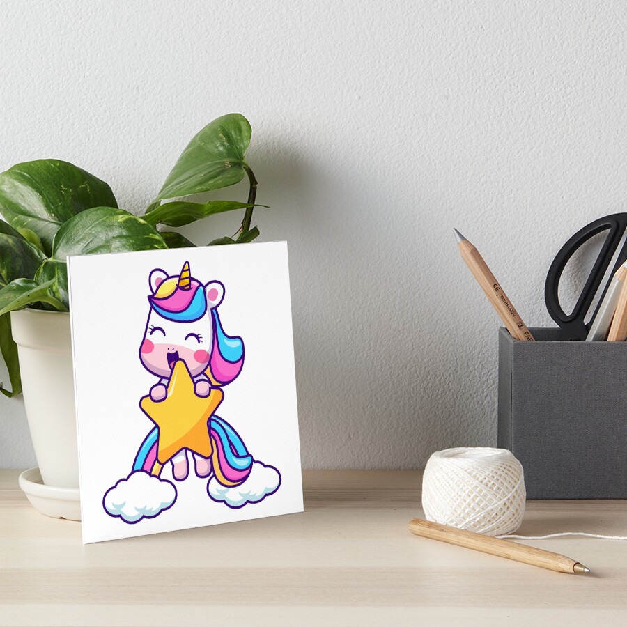 Unicorn Holding a Star Art Board Print - unicorn fantasy design by HackerLooks