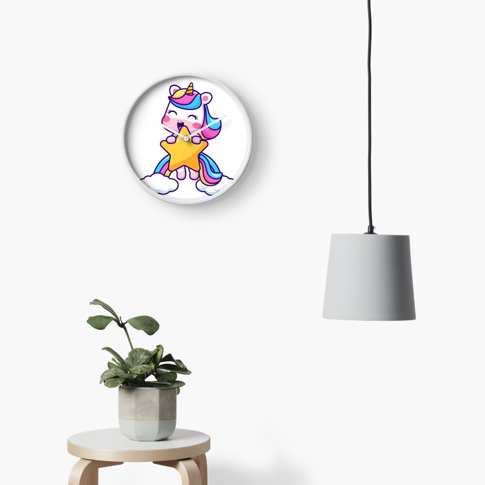 Unicorn Holding a Star Clock - unicorn fantasy design by HackerLooks