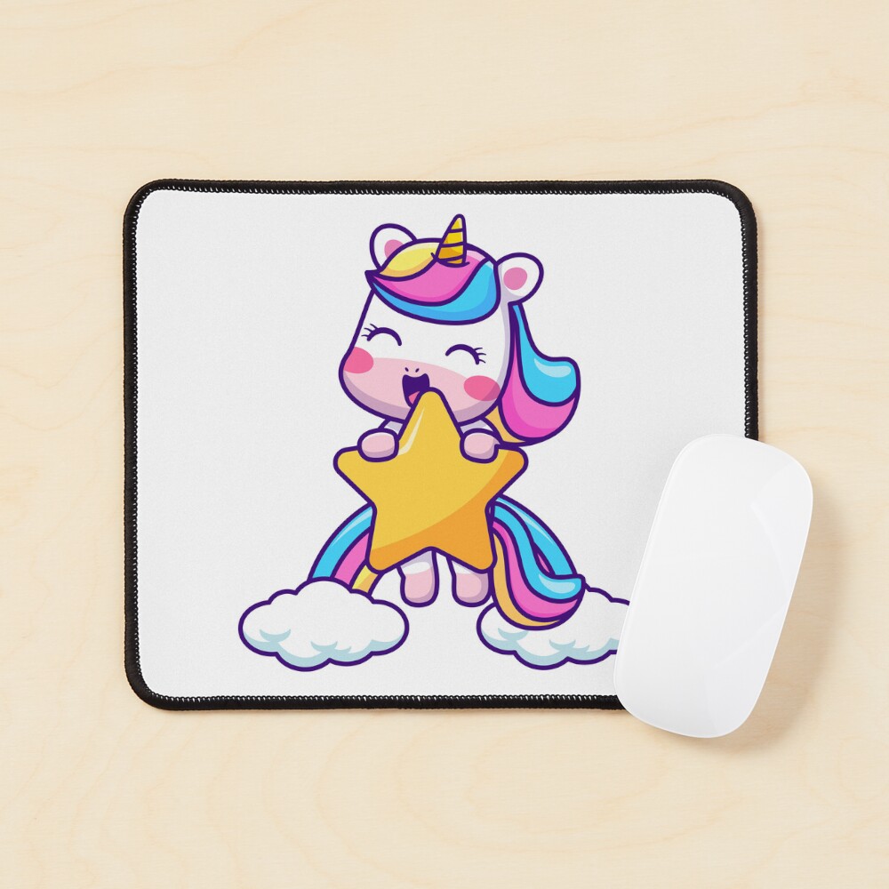 Unicorn Holding a Star Mouse Pad - unicorn fantasy design by HackerLooks