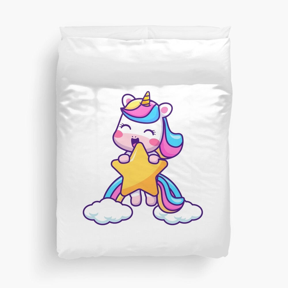 Unicorn Holding a Star Duvet Cover - unicorn fantasy design by HackerLooks