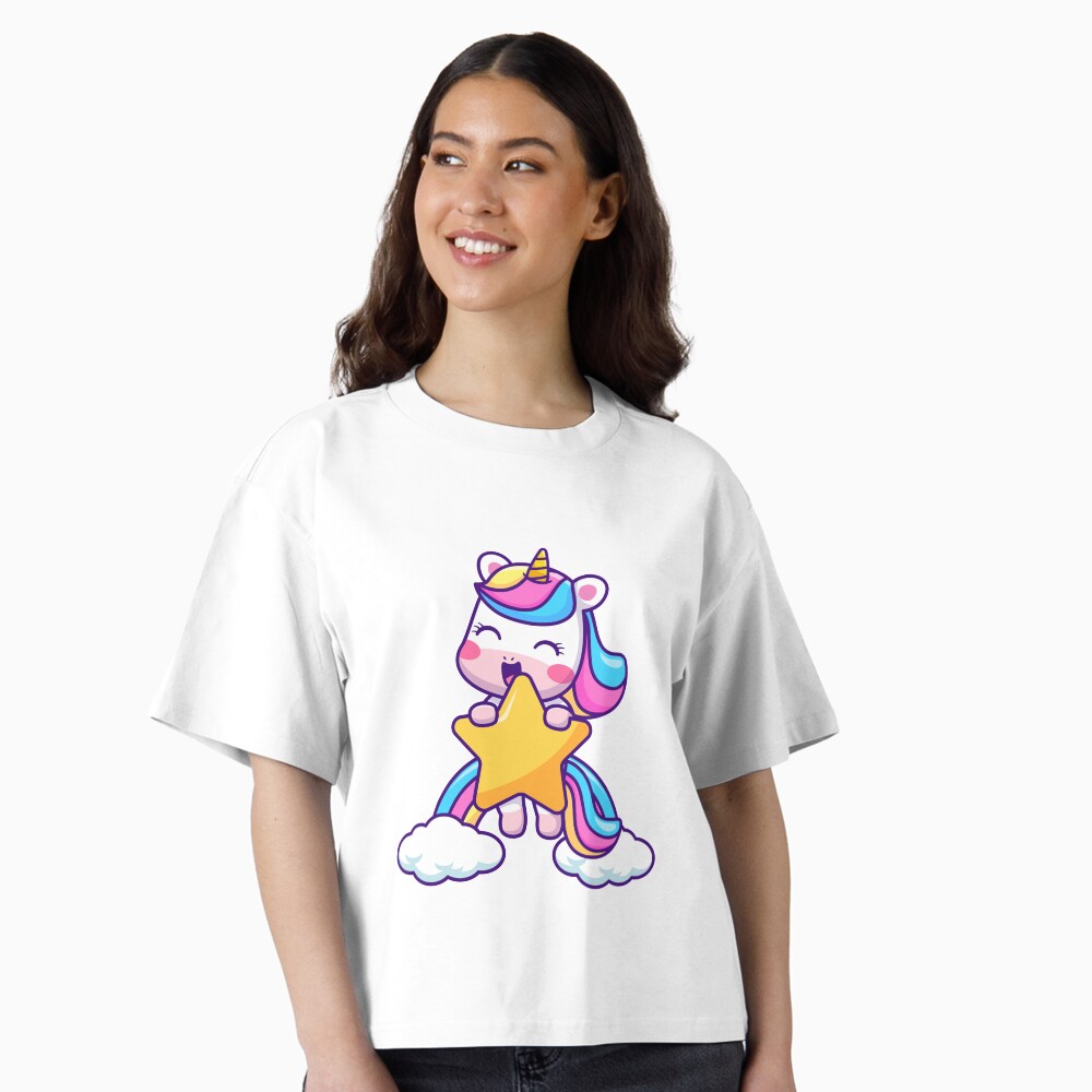 Unicorn Holding a Star Boxy T-Shirt - unicorn fantasy design by HackerLooks