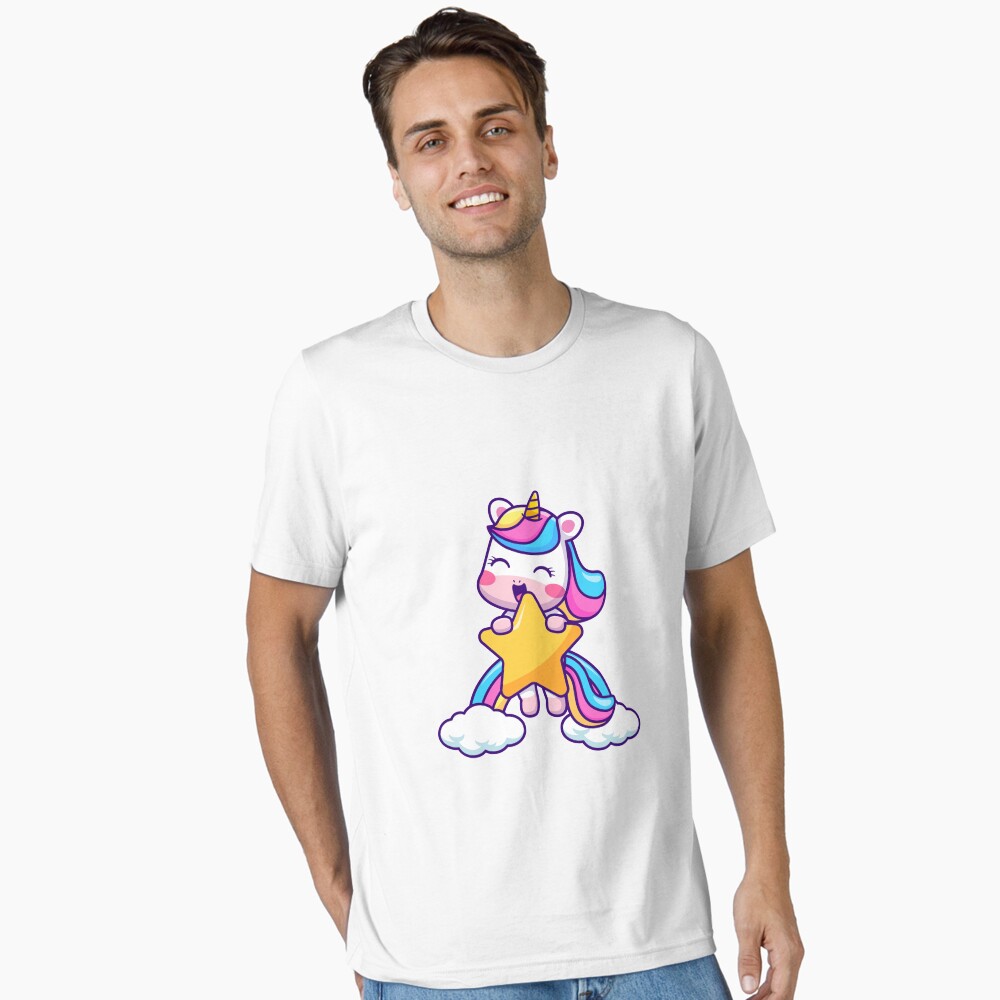 Unicorn Holding a Star Essential T-Shirt - unicorn fantasy design by HackerLooks
