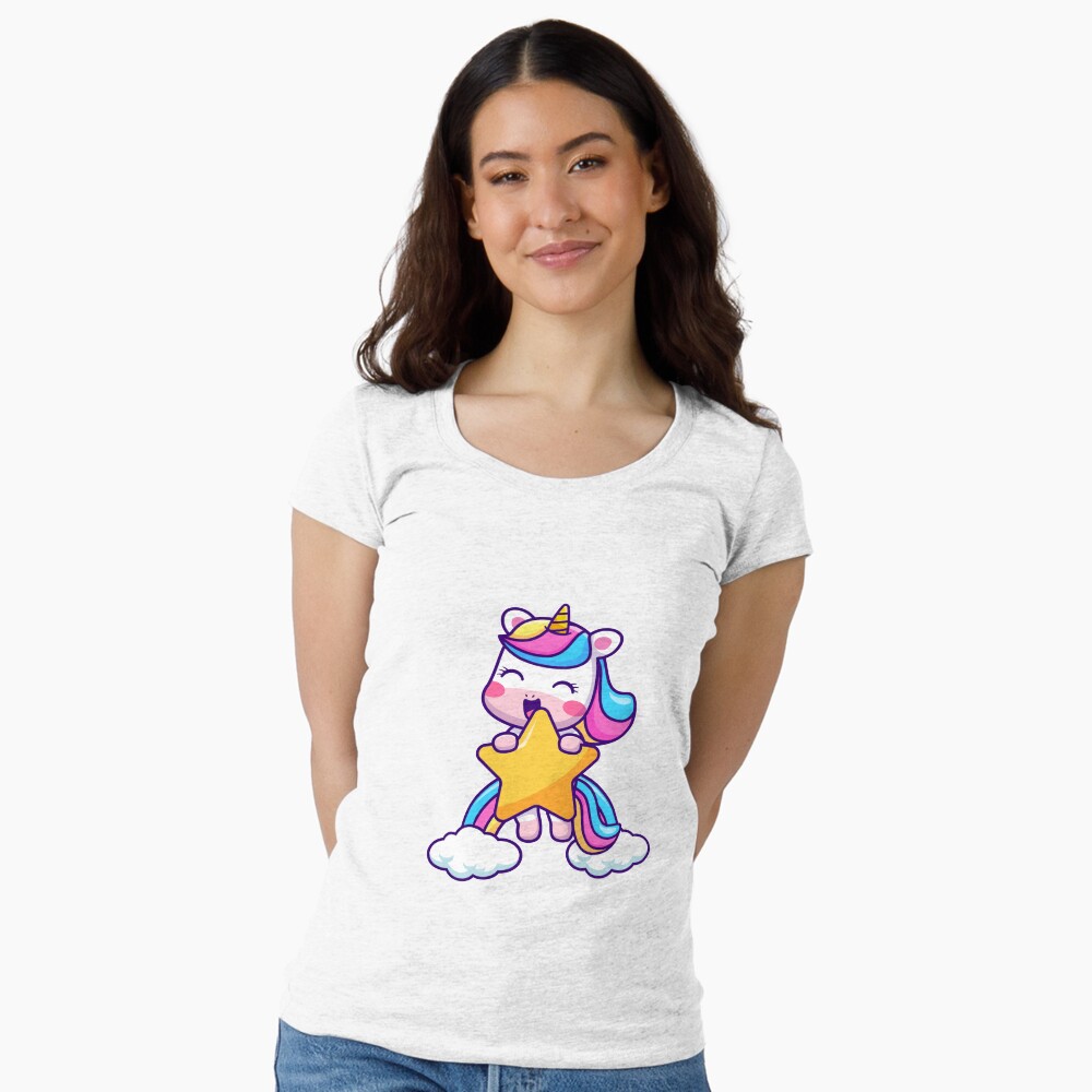 Unicorn Holding a Star Fitted Scoop T-Shirt - unicorn fantasy design by HackerLooks