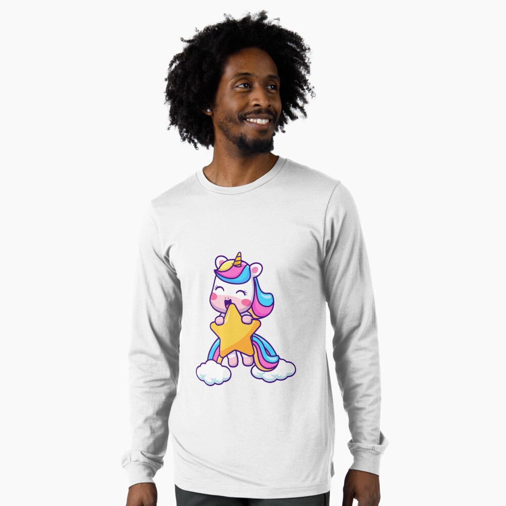 Unicorn Holding a Star Long Sleeve T-Shirt - unicorn fantasy design by HackerLooks